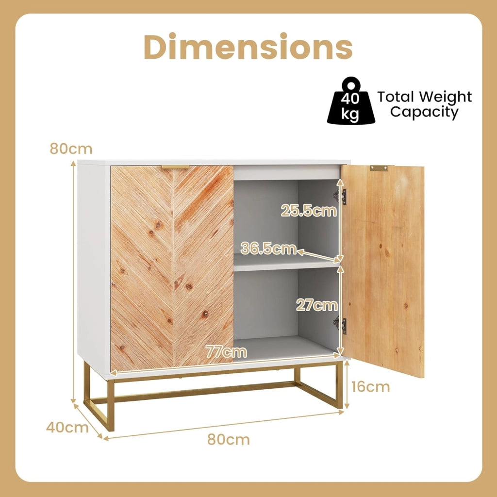 Armadio a buffet a 2 ante in legno con gambe in metallo e protezione antiribaltamento, credenza indipendente per sala da pranzo, soggiorno, ingresso (bianco)