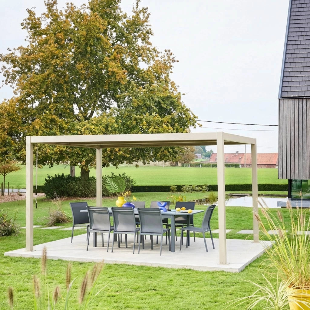 Pergola bioclimatica 3x4m in alluminio e acciaio, lamelle orientabili
