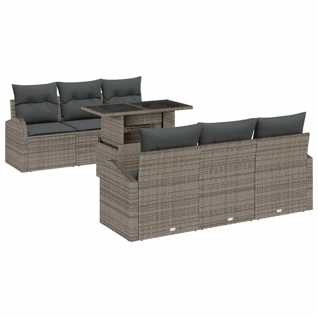 Set Divano da Giardino 7 pcs Grigio Rattan in Polipropilene