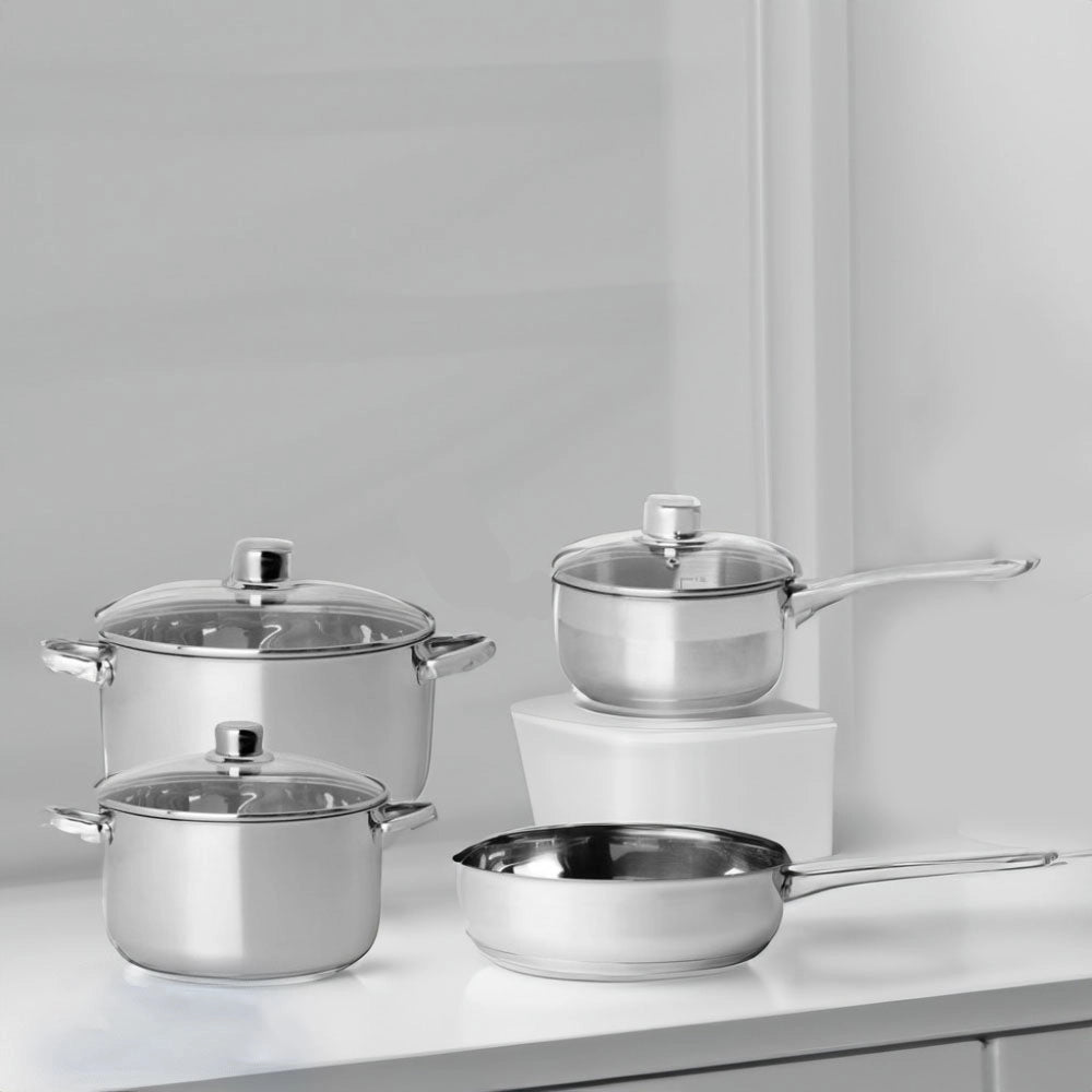 Set Batteria di Pentole di 7 Pezzi con Coperchio in Vetro Acciaio Inox