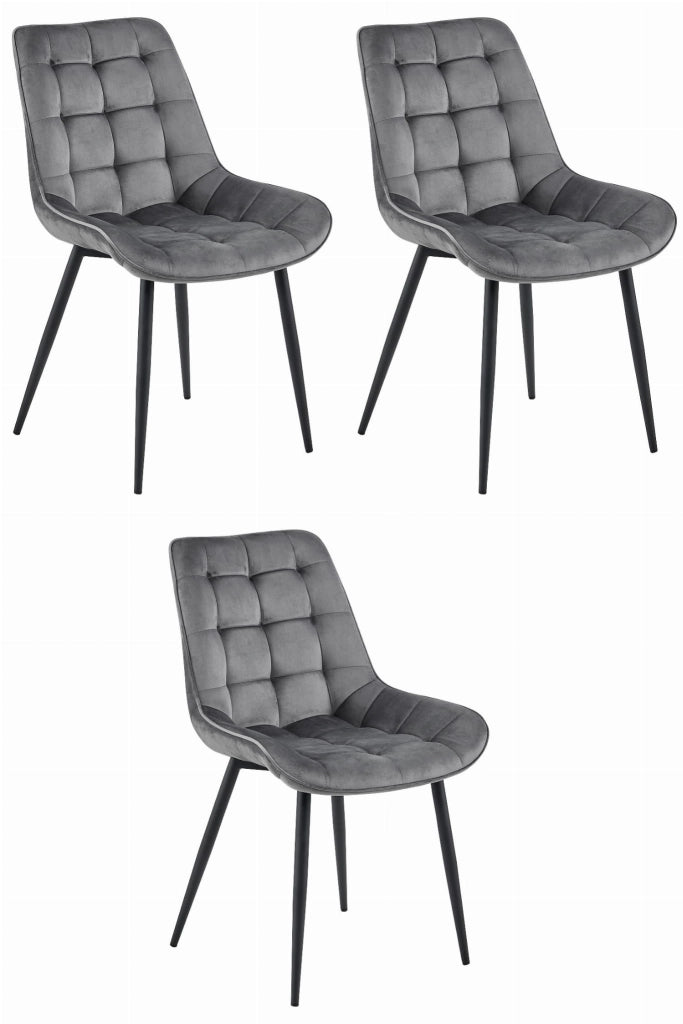 Sedia VALORA BERA - Velluto grigio scuro con gambe nere x 3