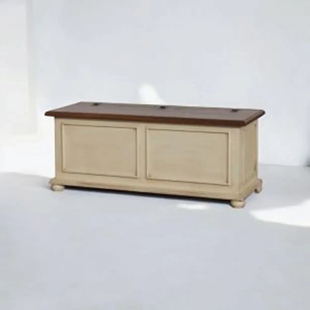 Cassapanca in legno Shabby chic mod cipolla bicolore avorio anticato e noce