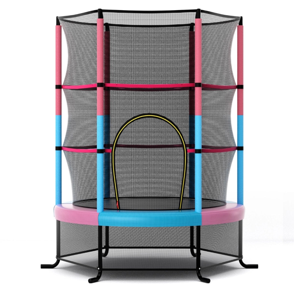 Tappeto elastico per bambini con rete di sicurezza, Tappeto elastico con struttura in acciaio resistente Rosa