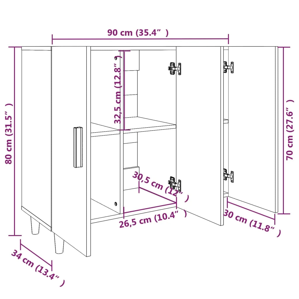 Buffet credenza cassettiera armadio mobile contenitore organizer per cucina soggiorno salotto 90 x 34 x 80 cm legno ingegnerizzato grigio 02_0032118