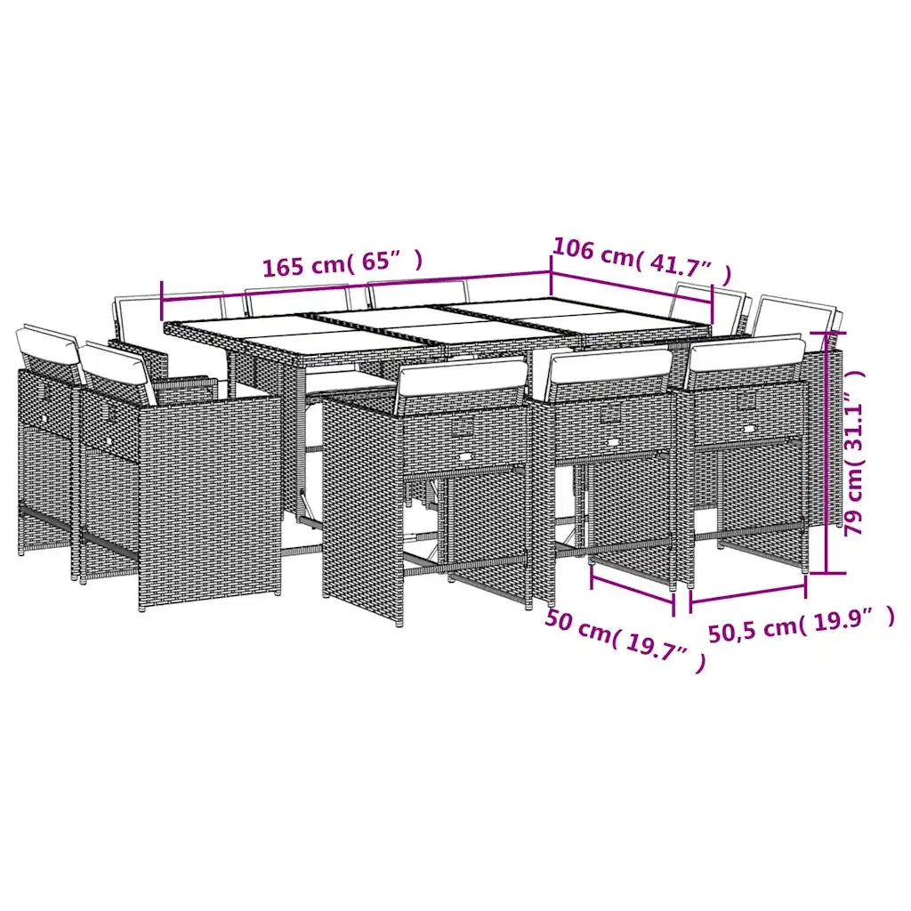 Set Pranzo da Giardino 11 pz con Cuscini Beige Misto Polyrattan 3211212