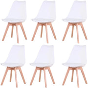 Set di 6 sedie da pranzo - Sedie da pranzo medievali nordiche - Sede con imbottitura - Gambe in legno di betulla - Bianco