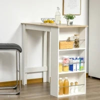Tavolo da Bar con 3 Mensole e Barre Protettive, in Acciaio e Truciolato, 112x57x106 cm, Bianco