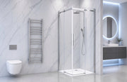 Box doccia angolare 100x100 cm con ante scorrevoli in cristallo temperato 8 mm H 200 cm CLARA Cromato