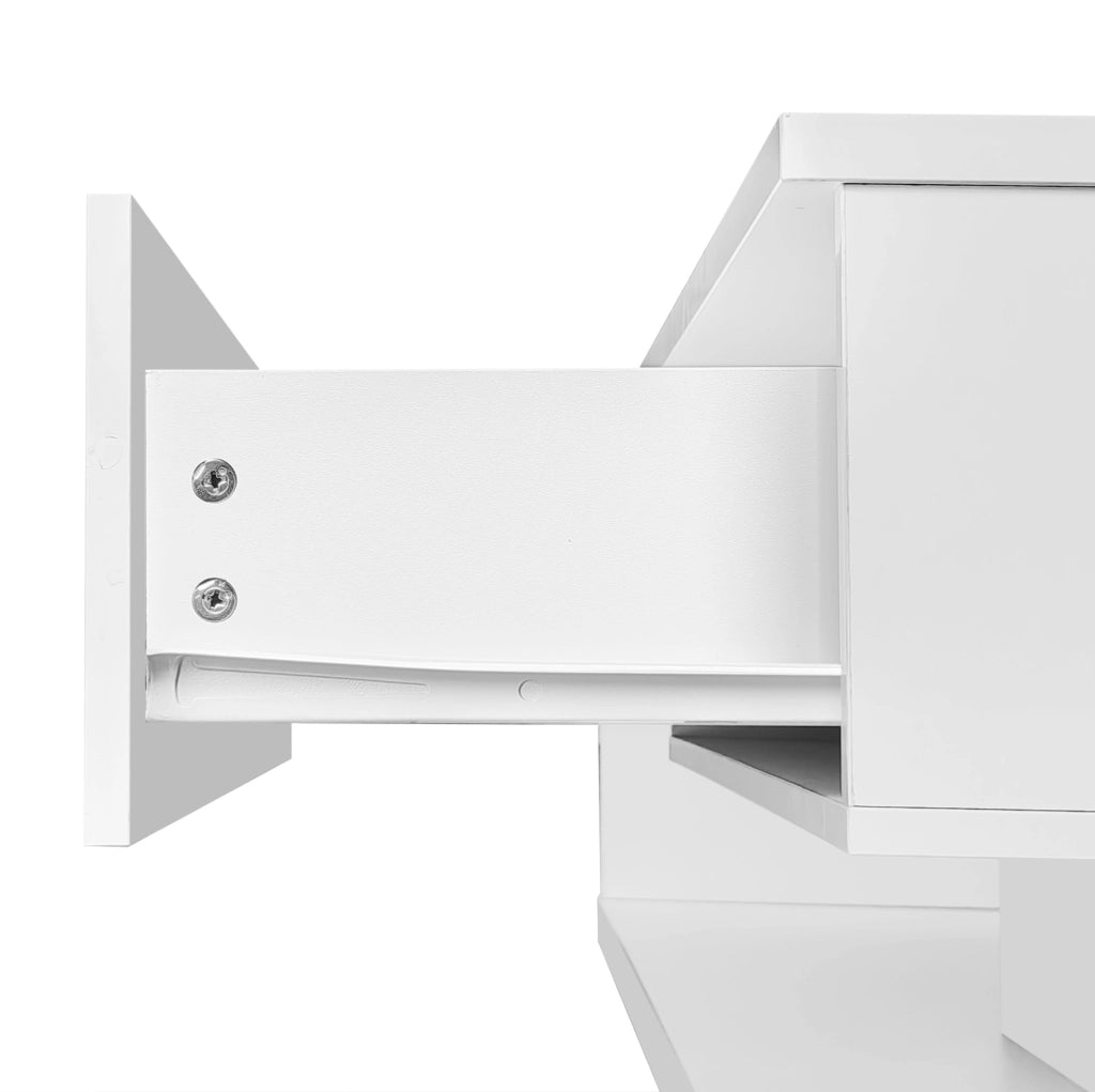 Tavolino da salotto moderno 105x55x32;5 cm in truciolare bianco lucido con LED e vetro temperato