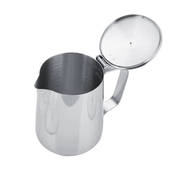 Milk Foam Maker 350ML - Acciaio Inossidabile - Coperchio - Maniglia Ergonomica - Design Senza Gocciolamento - Schiuma Kan