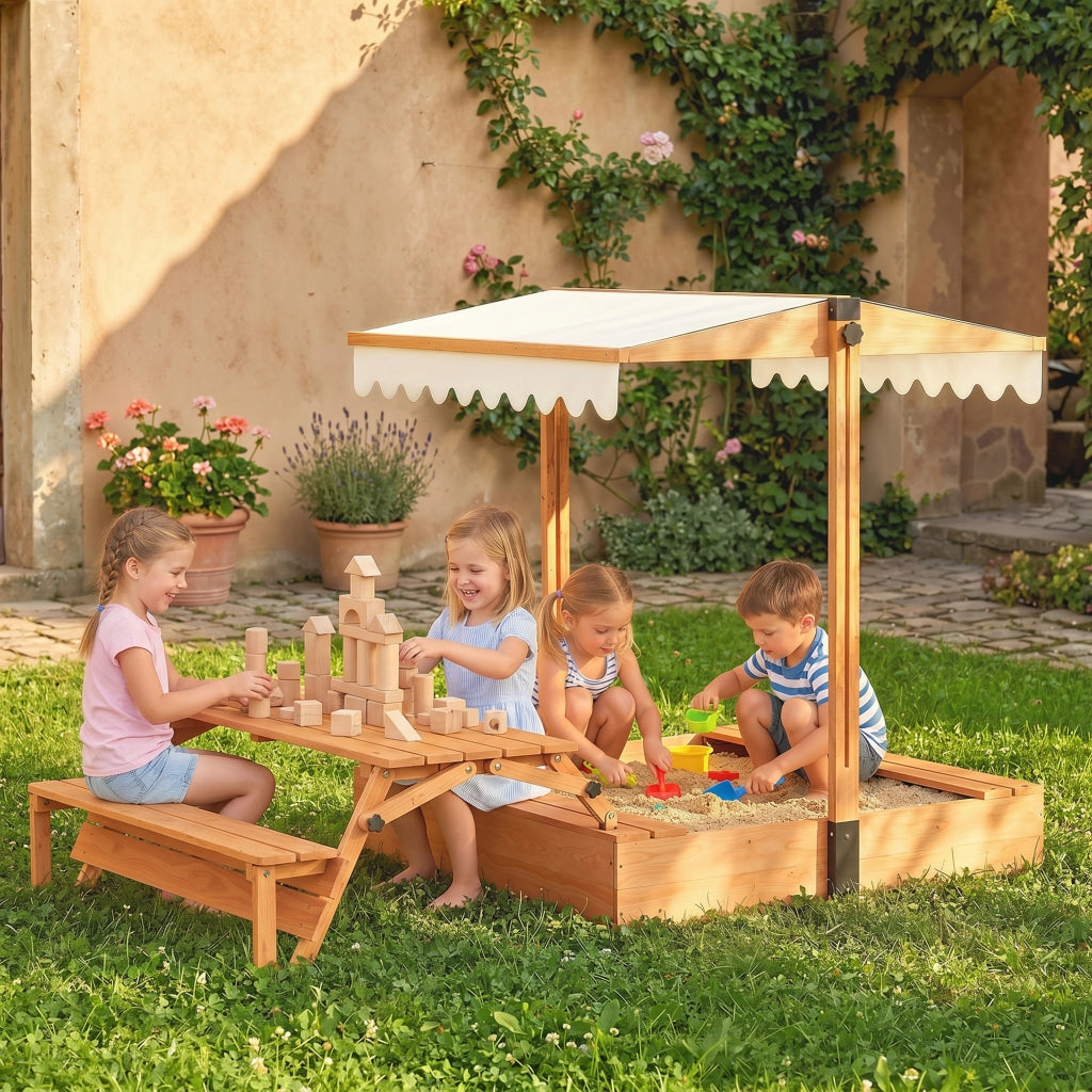 Set giardino bambini con tavolo da picnic e sedie ¨C zephmum ¨C legno marrone 184x110x120 cm