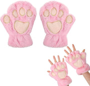Manopole senza dita per donne - Guanti con pelo di gatto - Guanti invernali - Guanti per cosplay - Fleece di corallo - Caldi e comodi