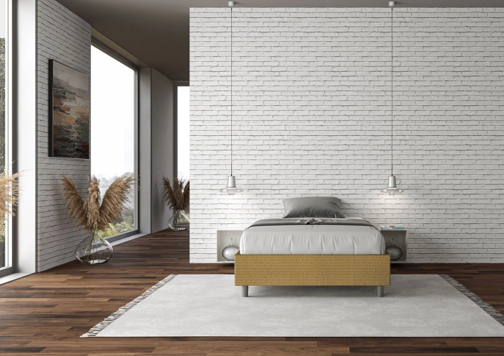 Letto una piazza e mezza con rete imbottito 120x210 tessuto Labirinto 1 bianco Azelia