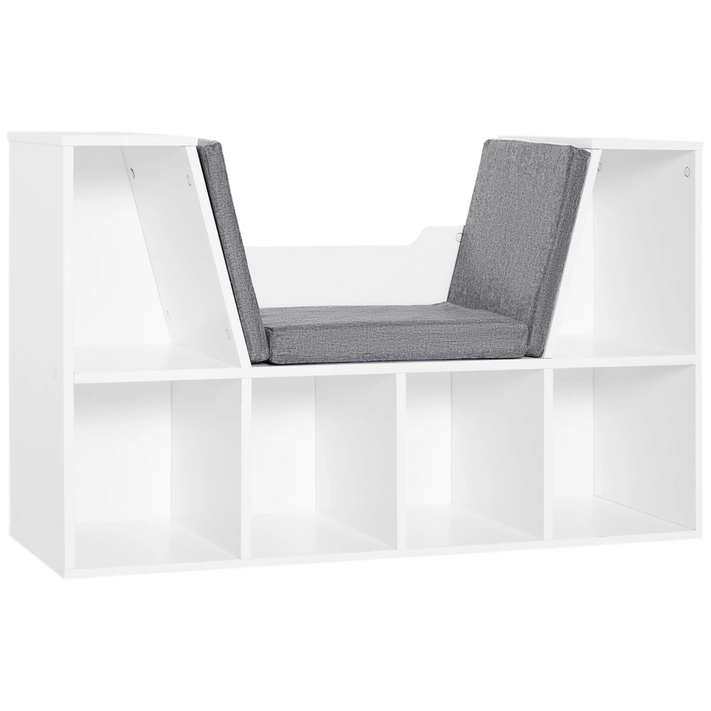 Libreria 6 Scomparti con Cuscini ¨C zephmum ¨C Legno, Bianco, 102x30x61 cm