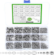 Assortimento di anelli di chiusura, viti a 6 facce e viti di regolazione in acciaio inossidabile - 1410 pezzi - Argento - Adatto per M2 fino a M6 - Diverse misure
