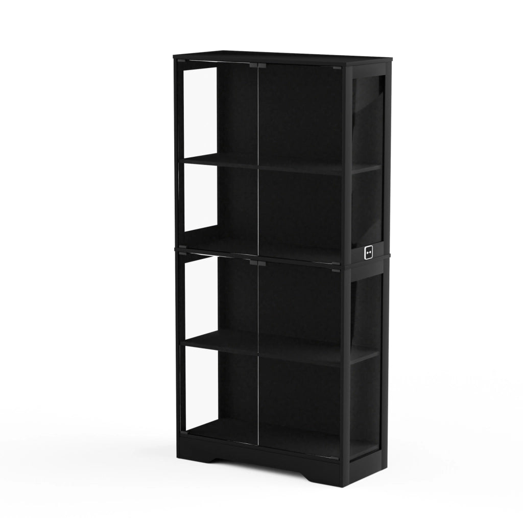 Vetrina in vetro 80 x 35 x 165 cm nera con LED, sensore, 4 ripiani