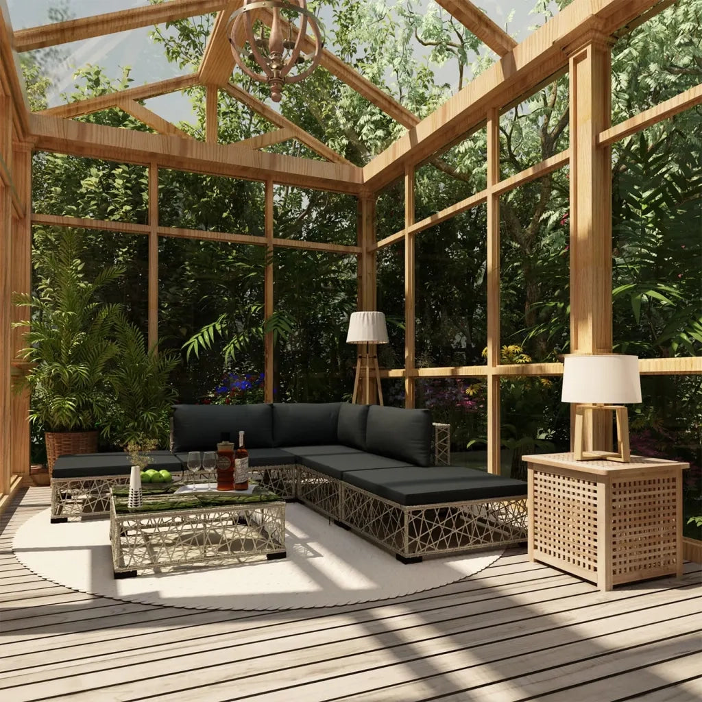 Set Divani da Giardino 6 pz con Cuscini in Polyrattan Grigio cod mxl 35639