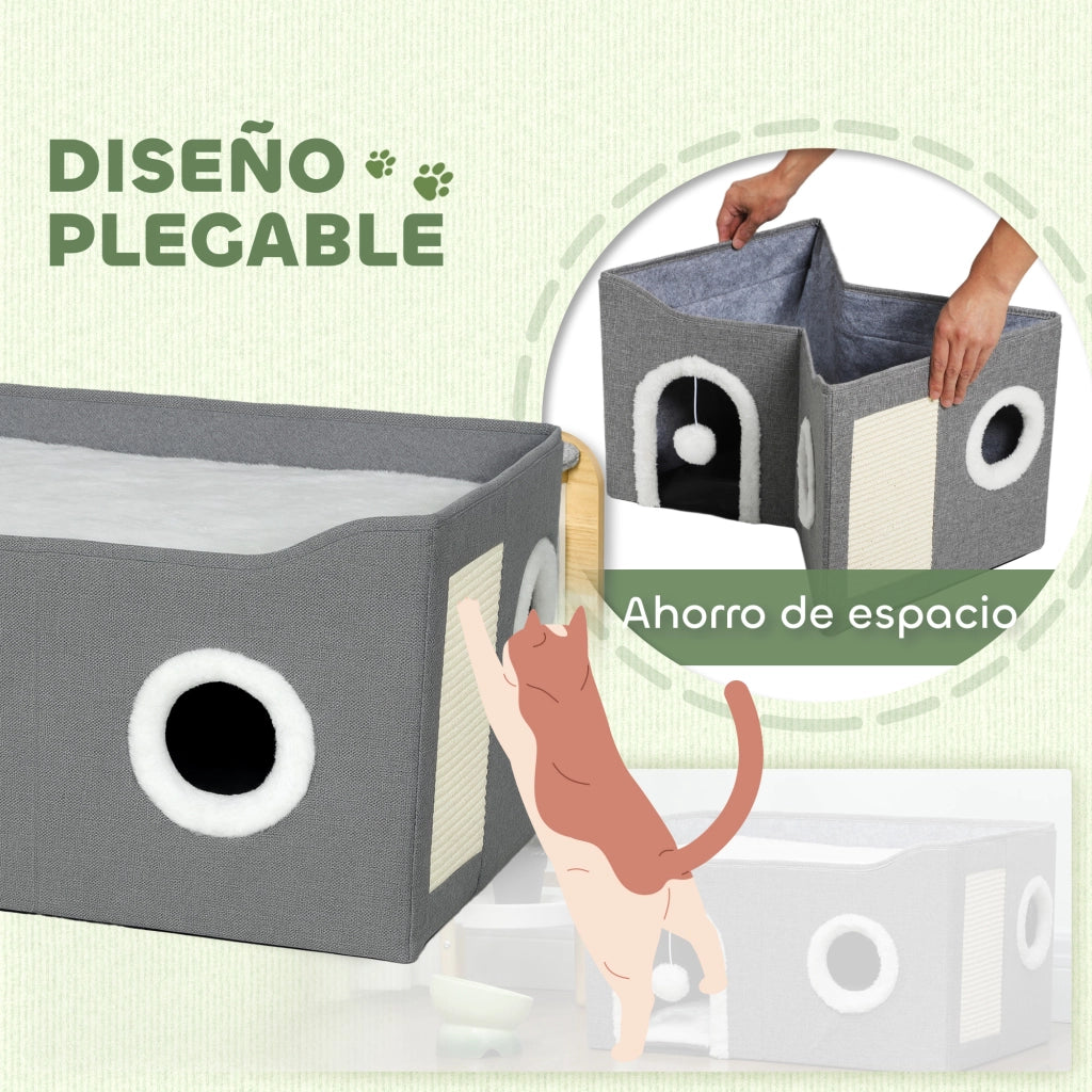Casa per Gatti Pieghevole con Tiragraffi ¨C zephmum ¨C Grigio 60x40x34 cm