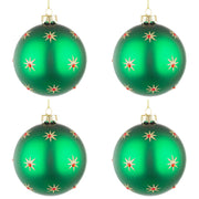 Palline di Natale in Vetro Verde con Stelle Oro Astral Diametro: 100 mm