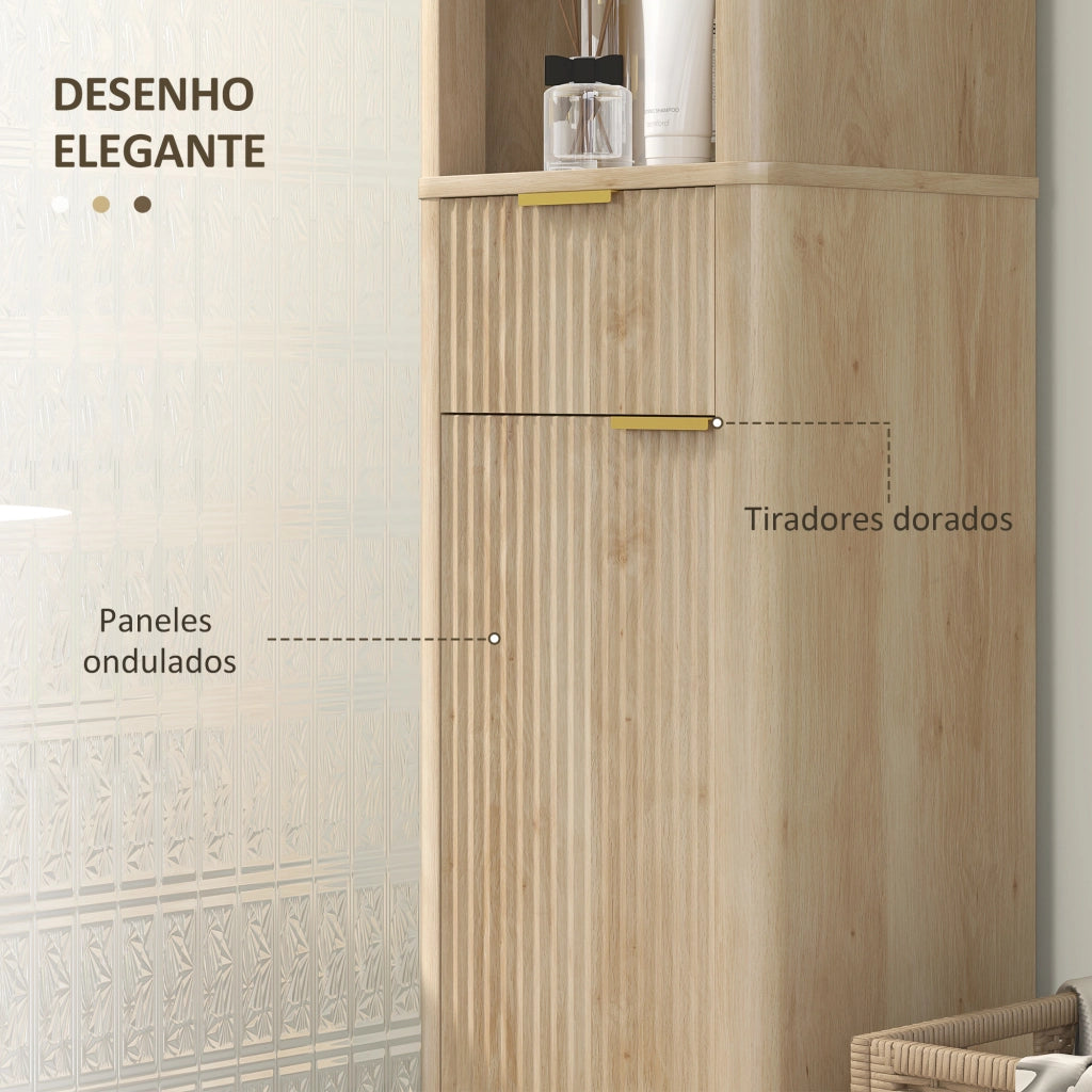 Colonna bagno alta con ripiani e cassetto ¨C Xylo ¨C legno 33x30x170 cm