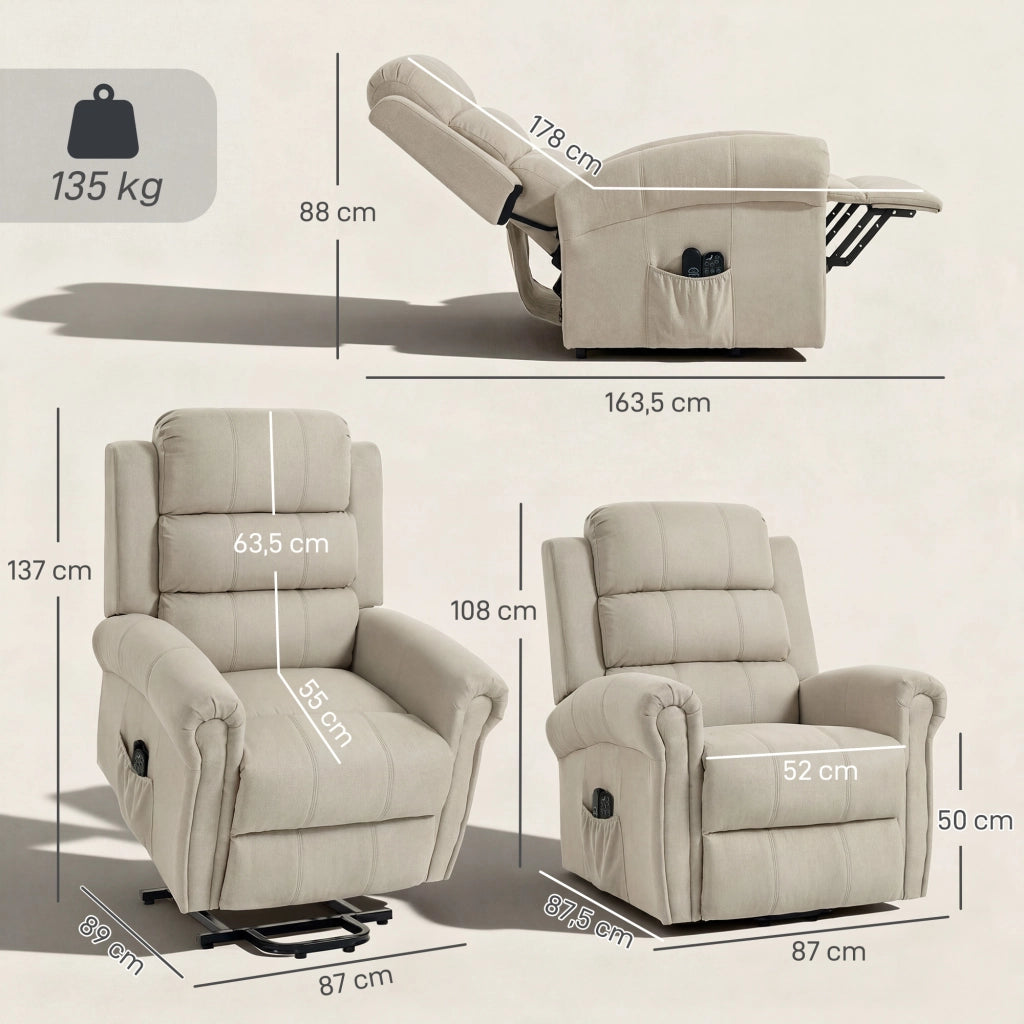 Poltrona relax elettrica alzapersona ¨C Xylo ¨C massaggiante riscaldante beige 87x87,5x108cm