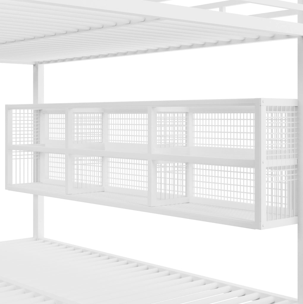 Letto a castello 140x200 cm in metallo bianco con 6 armadietti e LED HAVRYA