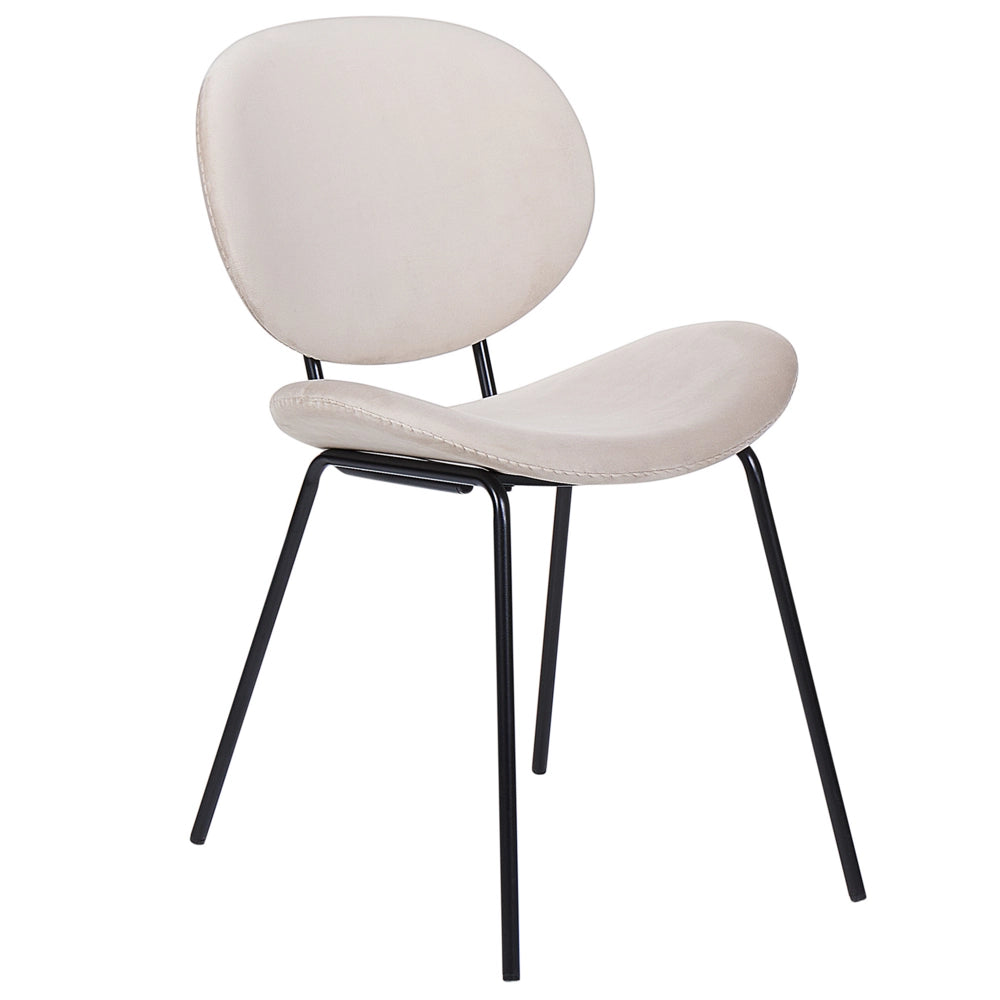 Set di 2 sedie in velluto grigio chiaro con gambe nere e senza braccioli design contemporaneo e retrò Sedute per la sala da pranzo