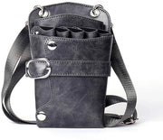 Sacchetto da forbici con 5 cassette - Cinturino regolabile - Pelle PU - Lampo velcro - Facile da pulire - 11x5x21 cm - Supporto per forbici