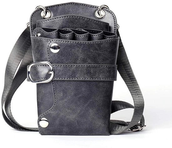 Sacchetto da forbici con 5 cassette - Cinturino regolabile - Pelle PU - Lampo velcro - Facile da pulire - 11x5x21 cm - Supporto per forbici