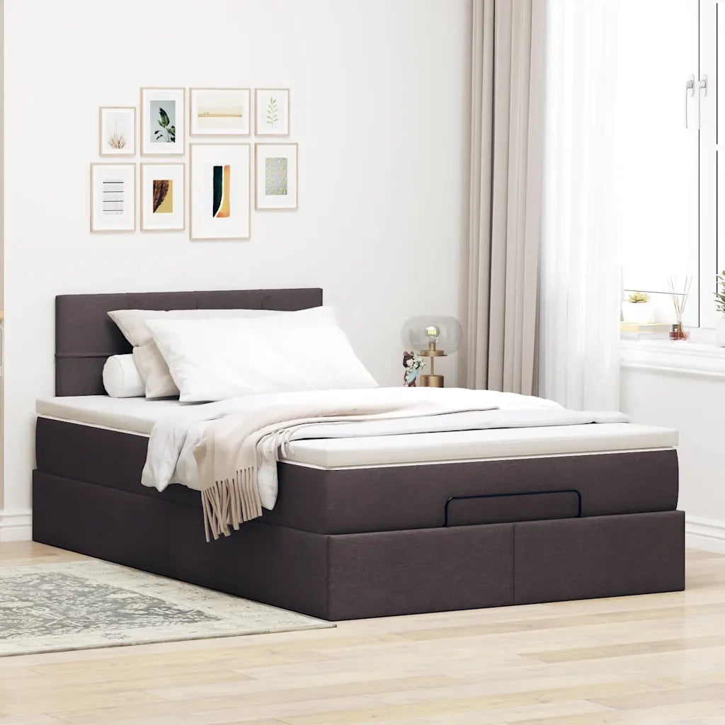Pouf Letto con Materasso Marrone Scuro 120x200 cm in Tessuto 3311452