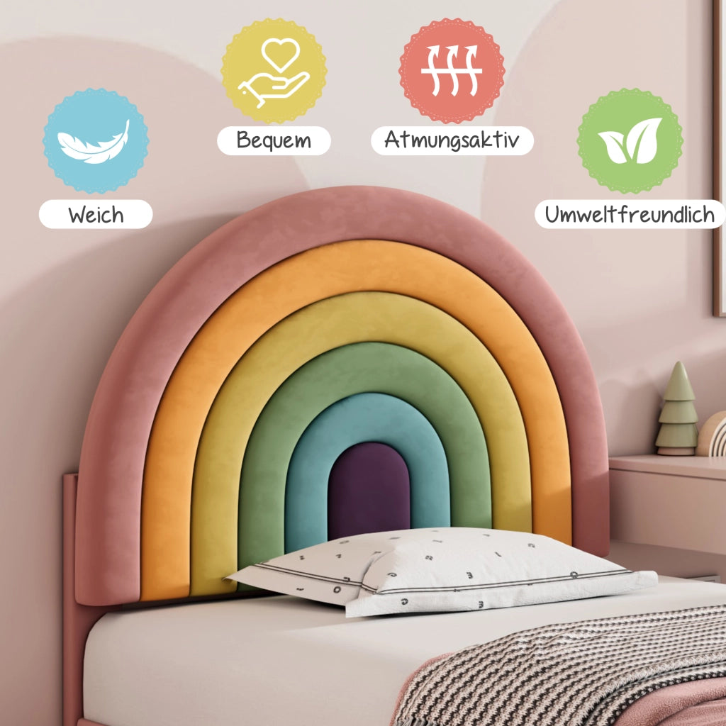 OKWISH Letto Singolo 90×200 cm, Letto per Ragazzi con Testiera Regolabile, Doghe in Legno e Testiera, senza Materasso, Velluto Rosa