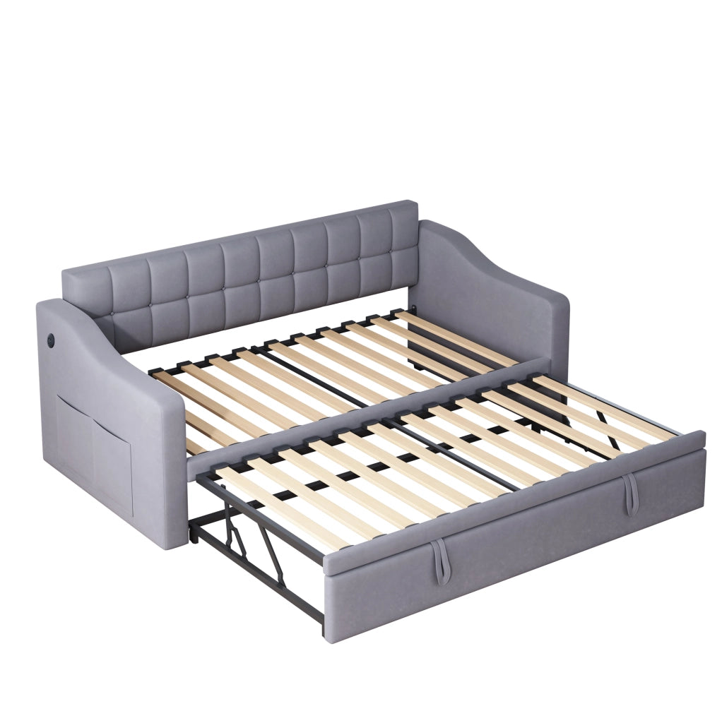 Letto imbottito 90x190 cm estensibile; velluto; grigio