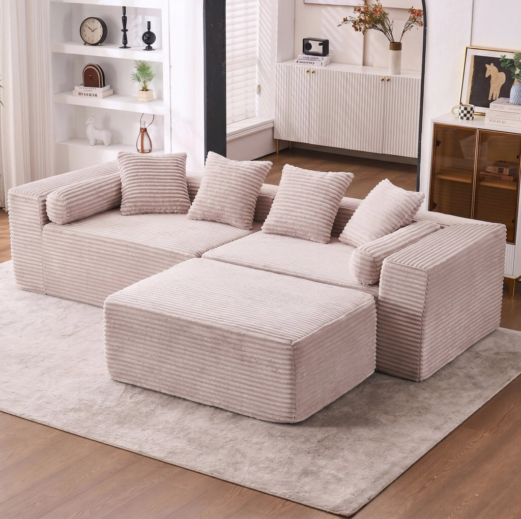Divano modulare a L con chaise longue; senza montaggio; beige; 266x110x60 cm