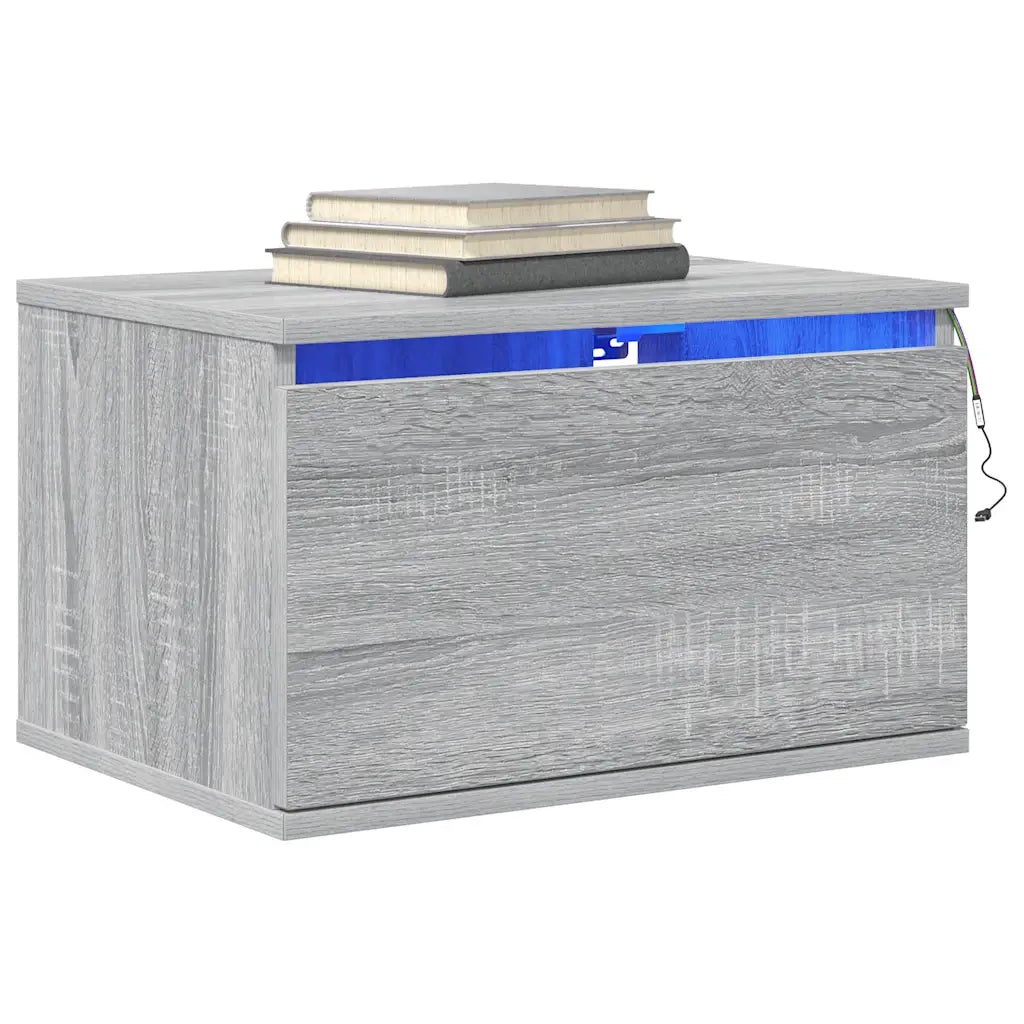 Comodini a Parete con luci LED 2 pz Grigio Sonoma 836837