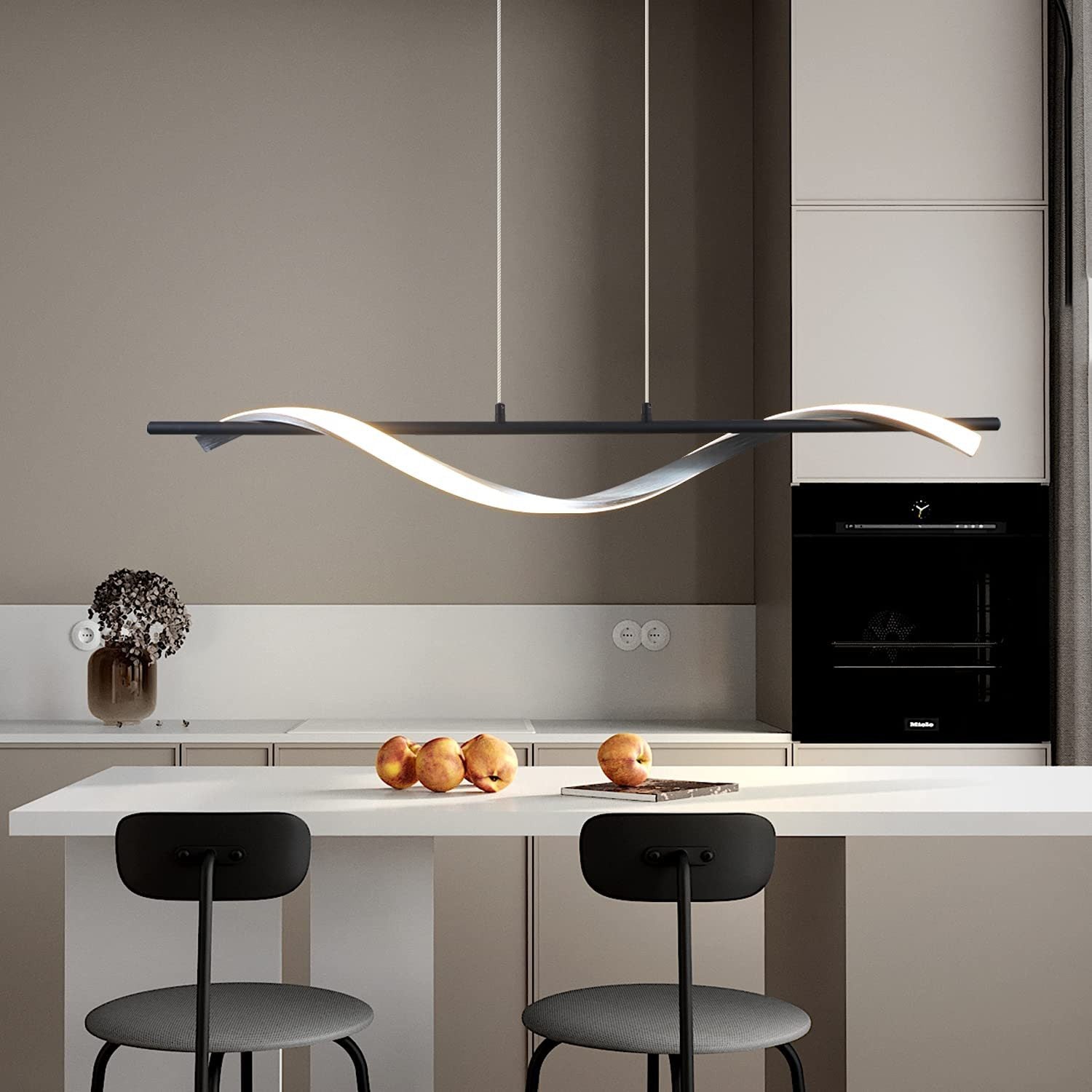 Lampada a sospensione ZMH moderna LED dimmerabile 22W argento alluminio design ondulato regolabile altezza 100 cm