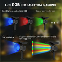 Set 2 Luci da Giardino Solari RGB con 2 Modalità di Illuminazione 10,6x15x38 cm in PP e PC Nero