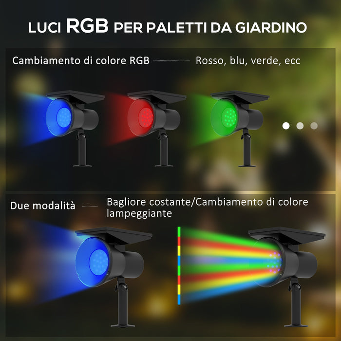 Set 2 Luci da Giardino Solari RGB con 2 Modalità di Illuminazione 10,6x15x38 cm in PP e PC Nero