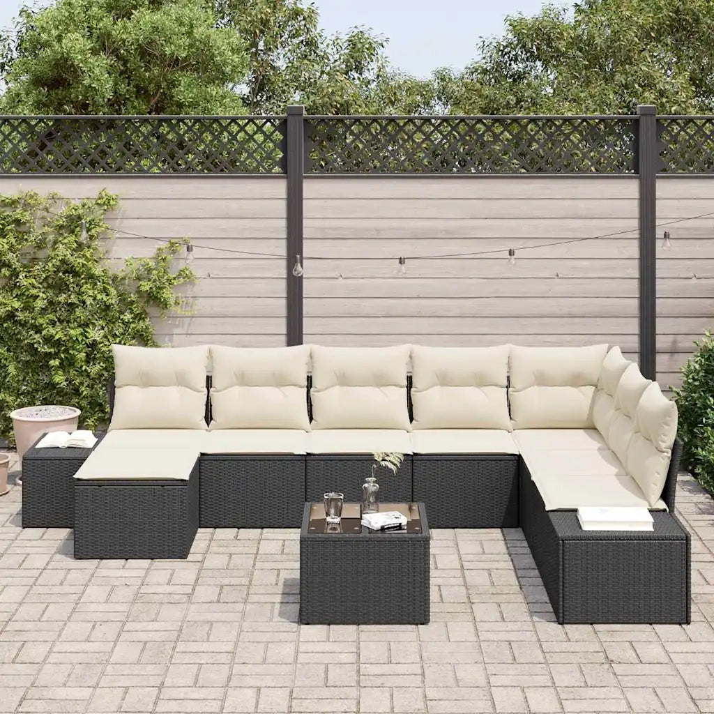 Set Divano da Giardino con cuscino 9 pcs Nero polyrattan 3347187