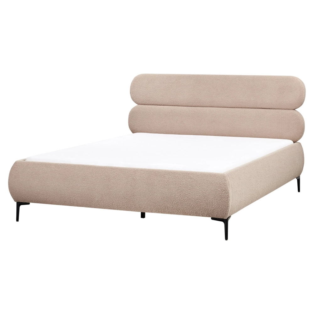 Letto con rete bouclé tortora 160 x 200 cm testata gambe in metallo nero camera da letto classica minimalista