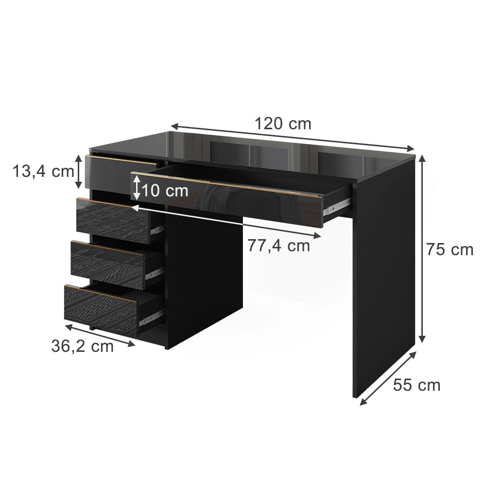 Vicco Scrivania Nero lucido 55 x 120 cm con cassetti