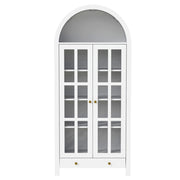 Vetrina ad arco con ripiani e 1 cassetto; per soggiorno; in MDF; 75×35×170.5 cm; bianco