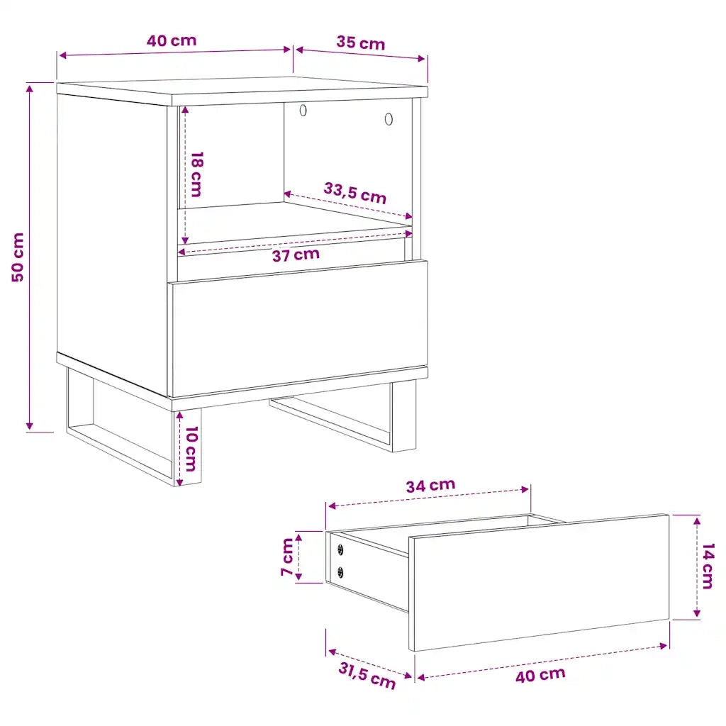 Comodino Rovere Sonoma 40x35x50 cm in Legno Multistrato 830642