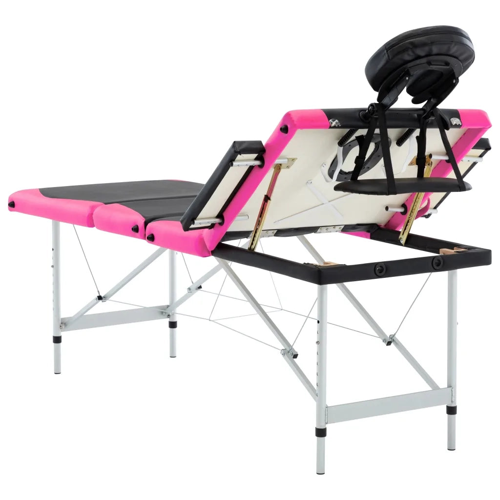 Lettino Massaggio Pieghevole 4 Zone in Alluminio Nero e Rosa 110248