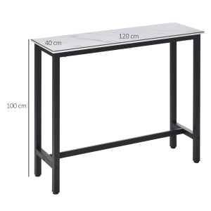 Tavolo alto con piano effetto marmo, struttura in acciaio, 120 x 40 x 100 cm, bianco