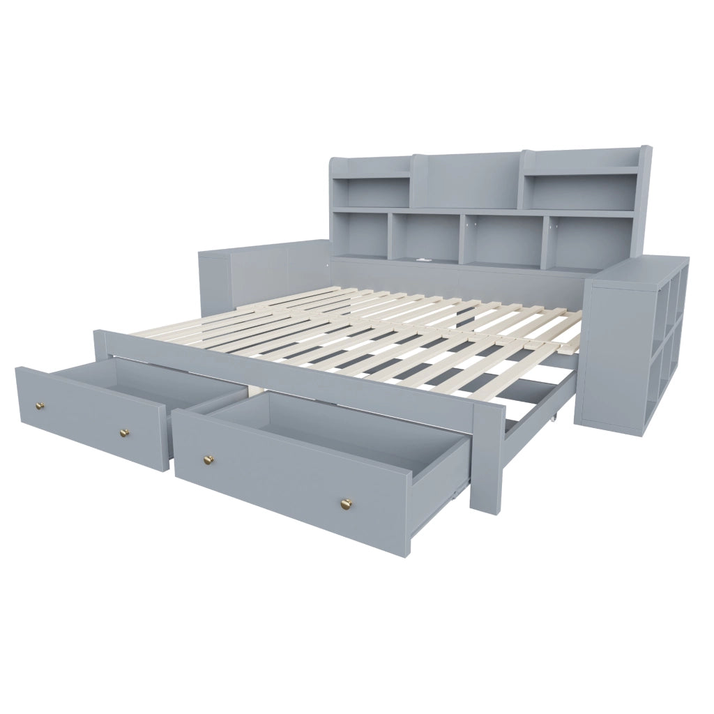 Divano letto estraibile 90x200 cm con vani portaoggetti; LED e prese grigio