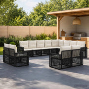 Set Divano da Giardino 12 pz Nero e Bianco Crema polyrattan 3435298
