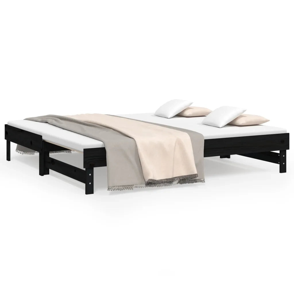 Letto da camera | Dormeuse Estraibile Nera 2x(90x190) cm Legno Massello di Pino