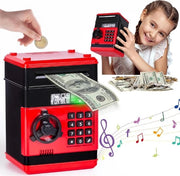 Cassa di Risparmio Elettronica - Contenitore di Denaro - Cassetto per Monete e Carte - Codice di Accesso - Regalo Perfetto - Nero/Rosso