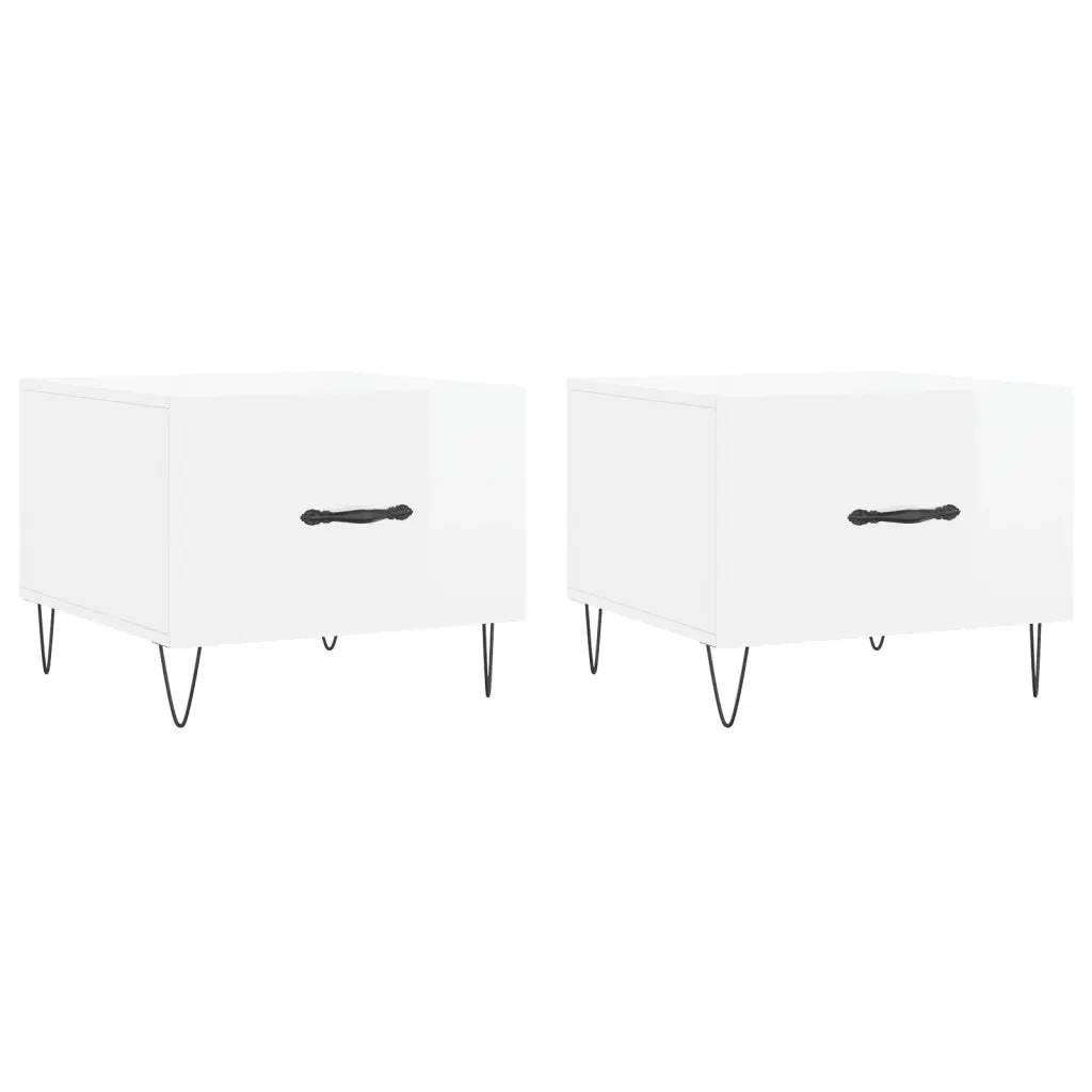 2 pz Tavolini salotto | Tavolino da caff¨¨ | Tavolino da Soggiorno Bianco Lucido 50x50x40cm Legno Multistrato