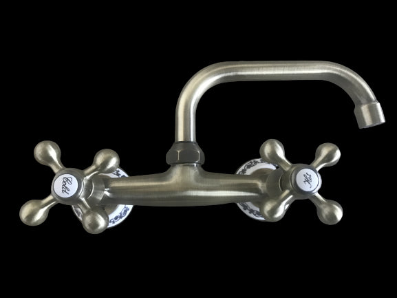 Rubinetto gruppo lavello a parete bronzato, vecchio ottone rosone con fiori